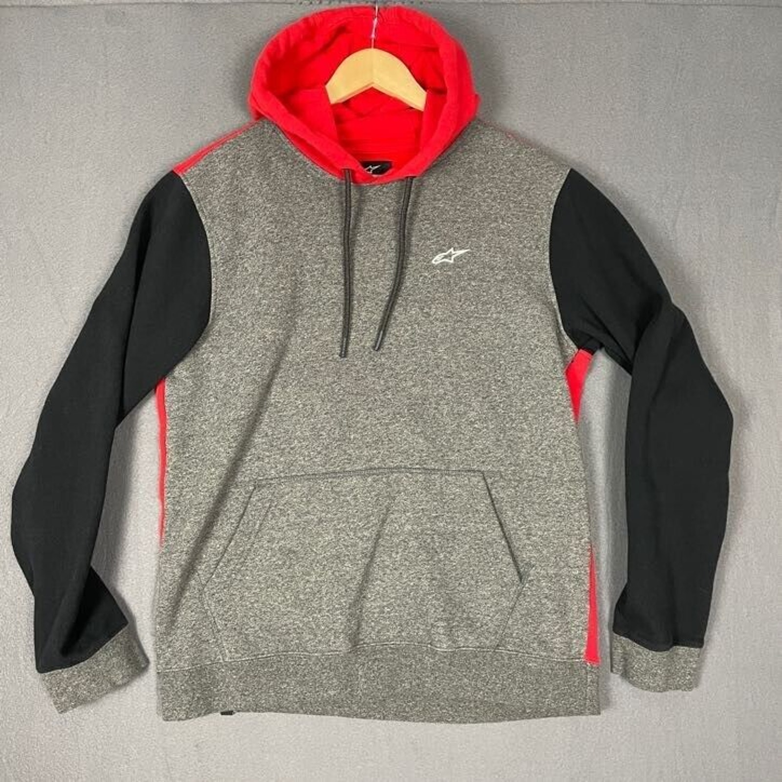 Alpinestars Spanner Hoodie Men M Heather Gray Red Colorblock Pullover Activewear